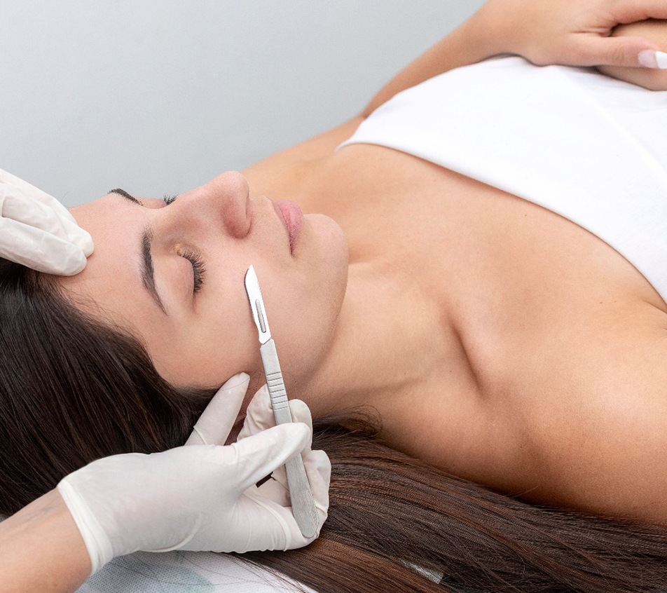 Woman relaxing during professional dermaplaning session in Chicago
